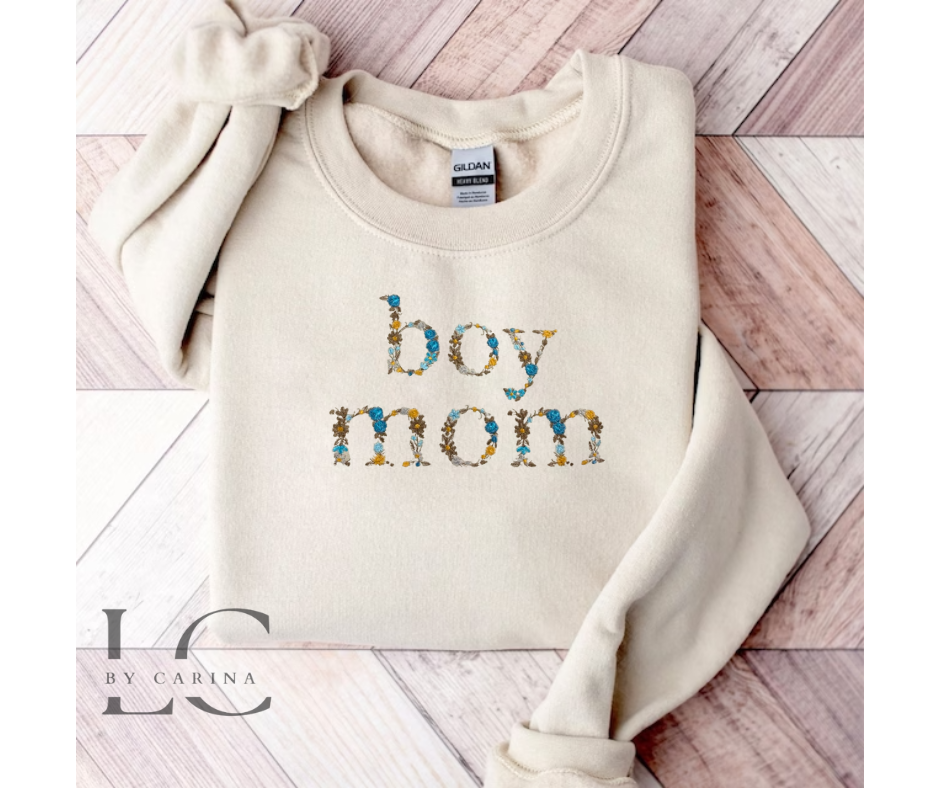 Boy Mom Floral Embroidered Sweatshirt