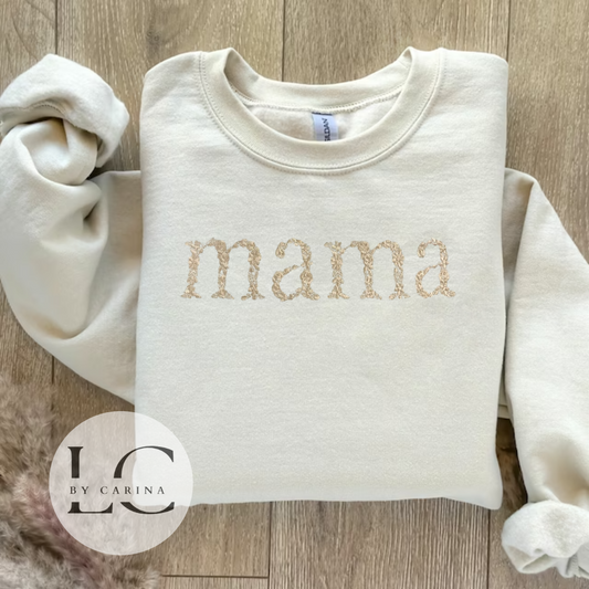 "Mama" Floral Monochromatic Embroidered Sweatshirt