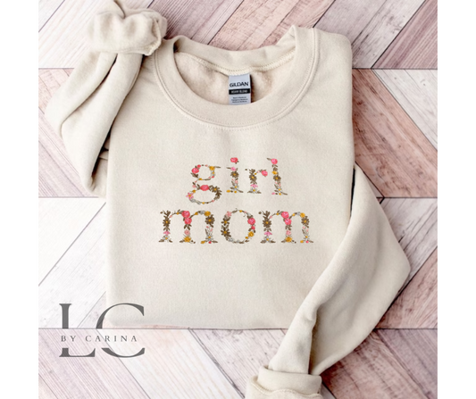 Girl Mom Floral Embroidered Sweatshirt