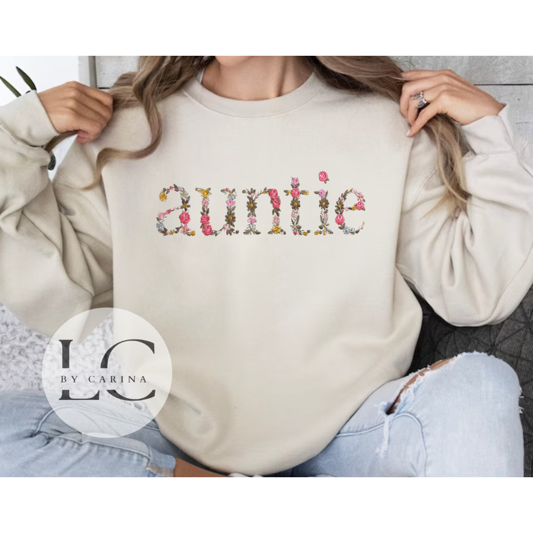 "Auntie" Floral Embroidered Sweatshirt