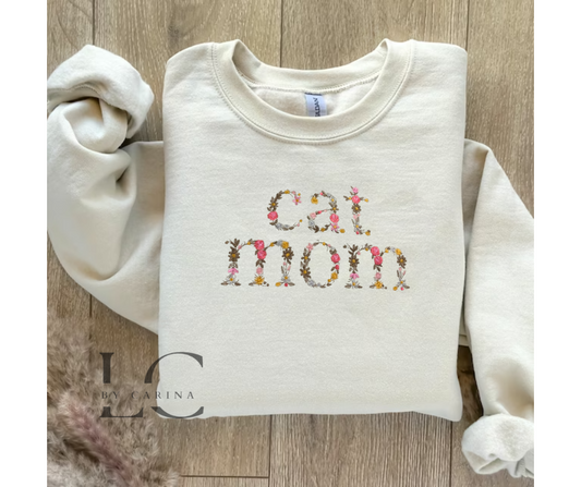 Cat Mom Floral Embroidered Sweatshirt