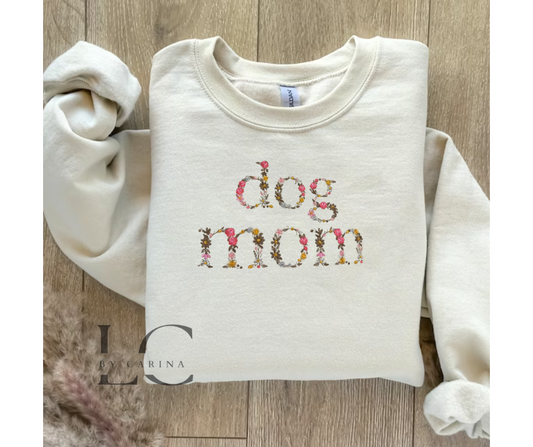 Dog Mom Floral Print Embroidered Sweatshirt