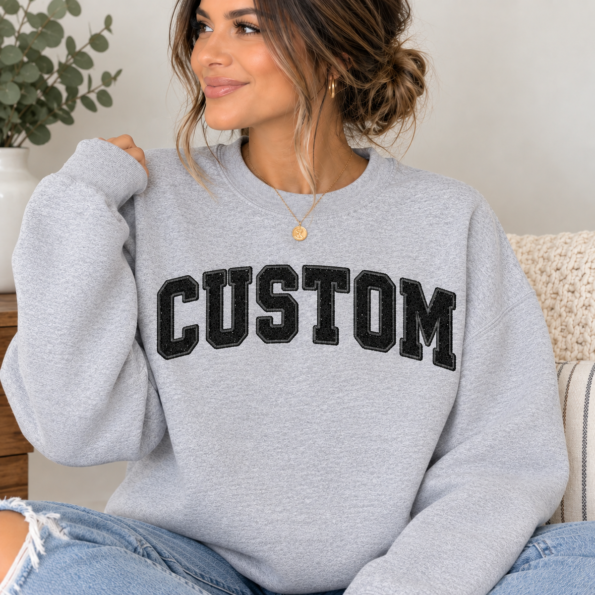 CUSTOM EMBROIDERED GLITTER SWEATSHIRT