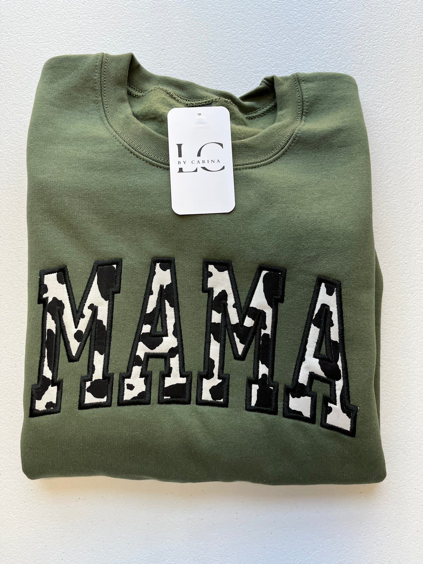 Cow Print Mama Embroidered Sweater