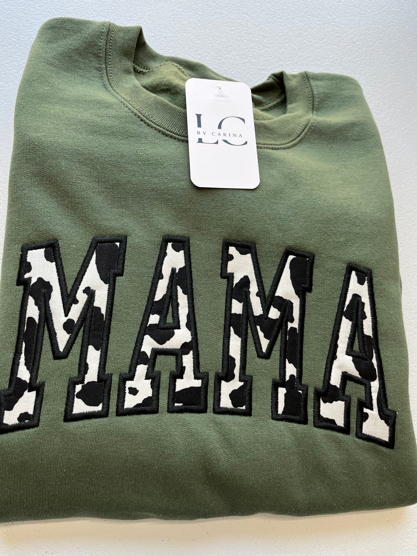 Cow Print Mama Embroidered Sweater