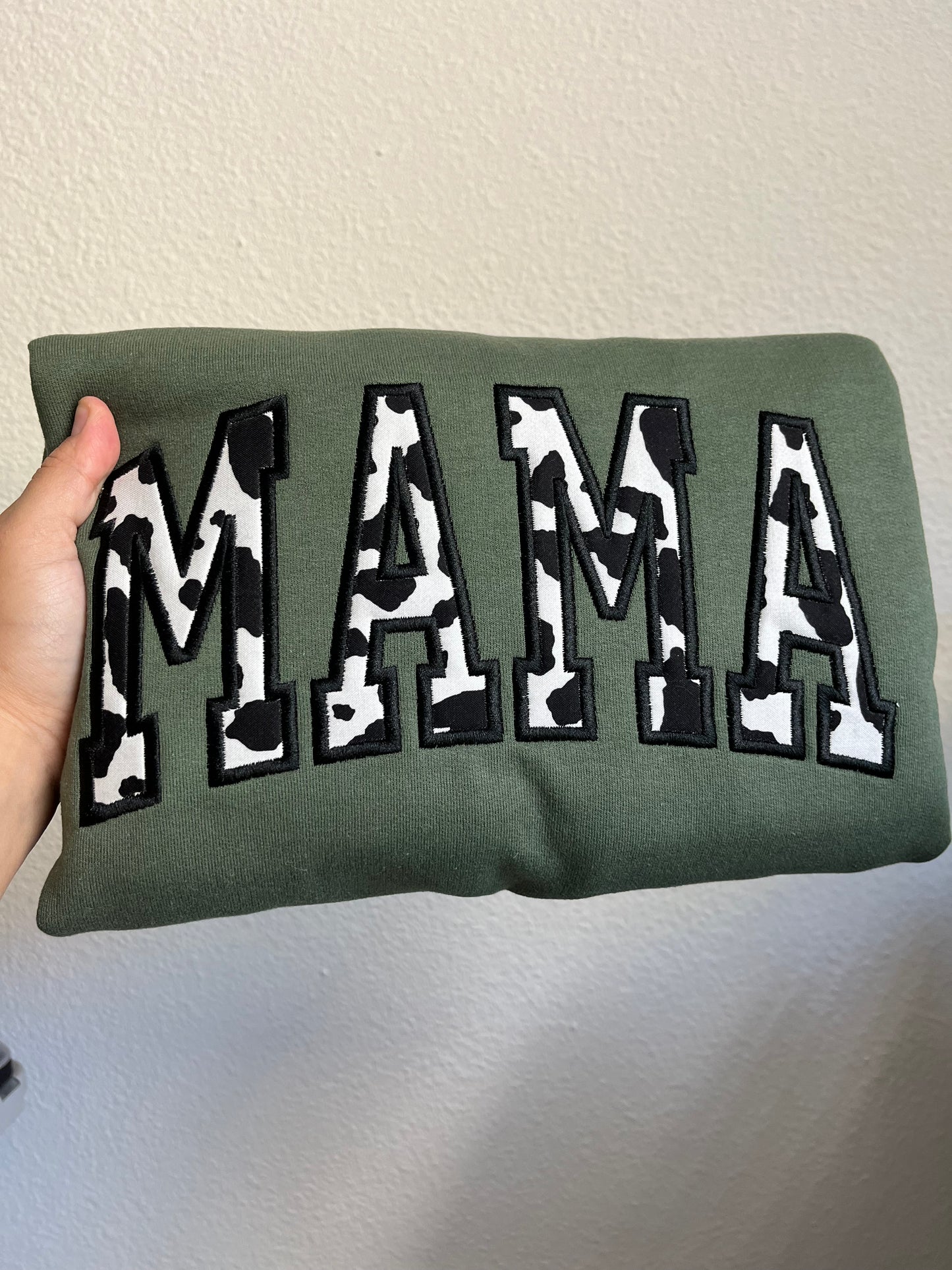 Cow Print Mama Embroidered Sweater