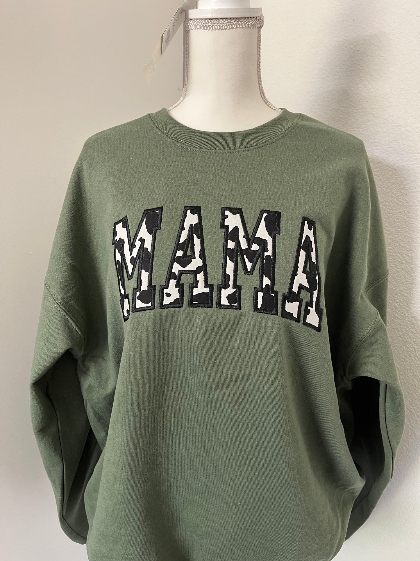 Cow Print Mama Embroidered Sweater