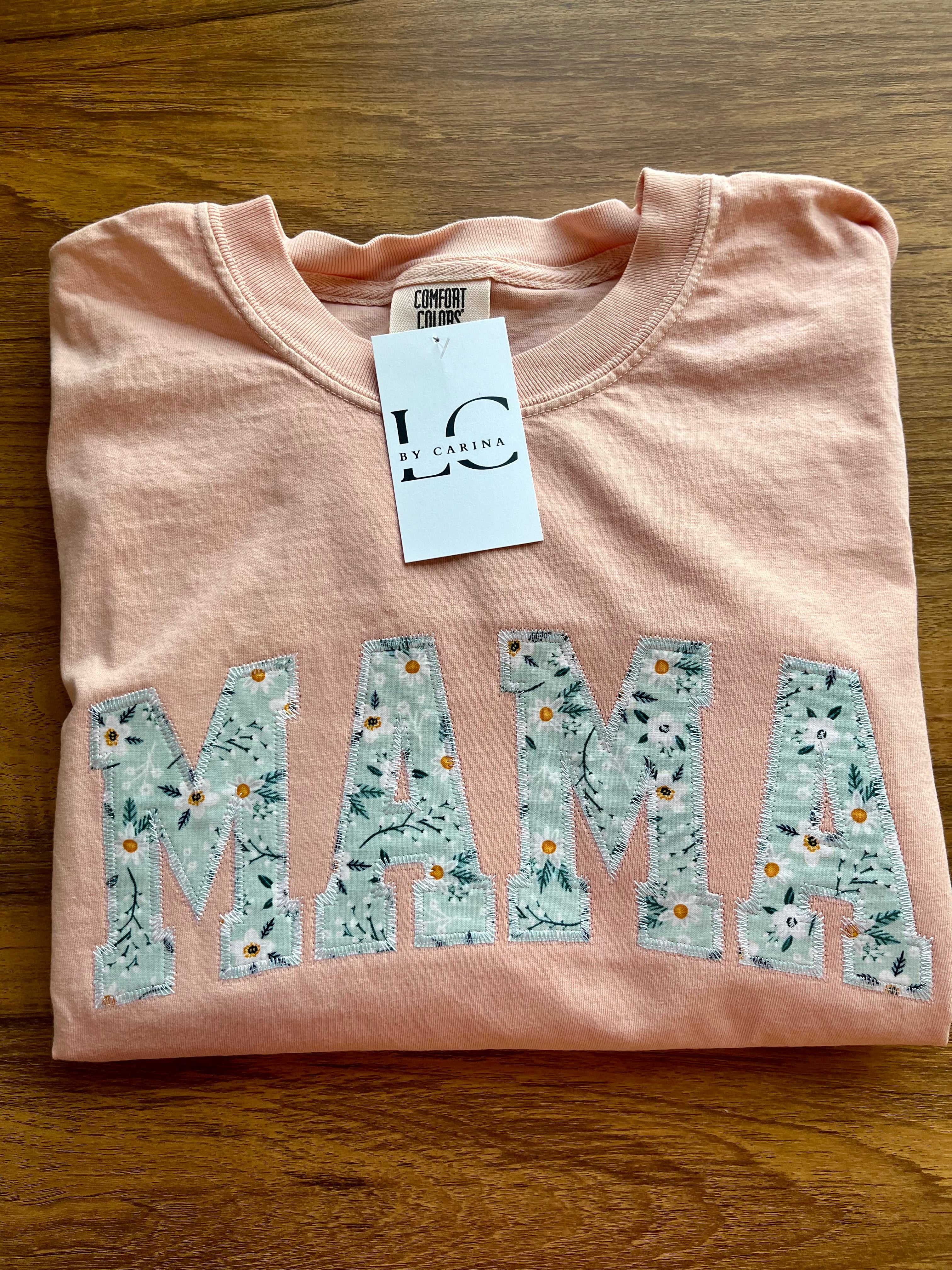その他 peach mama Peach Floral MAMA Embroidered Appliqué Shirt – LC by Carina