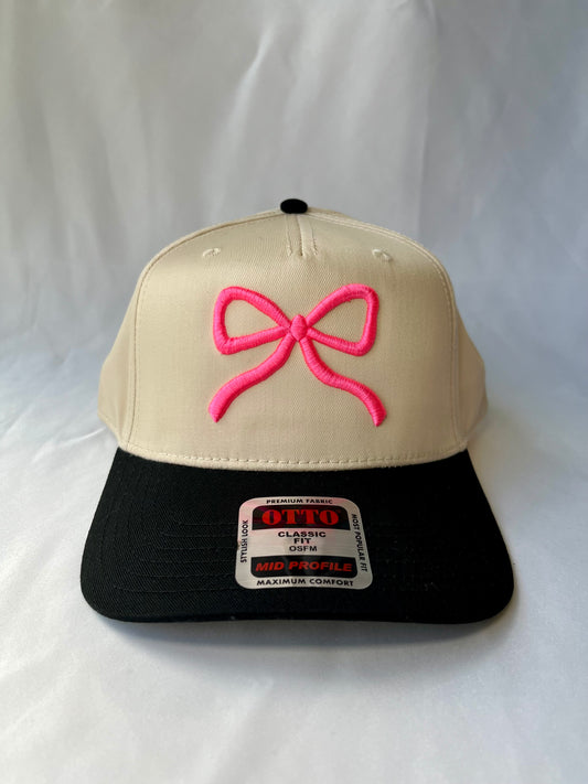 Neon Pink Puff Bow -Hat