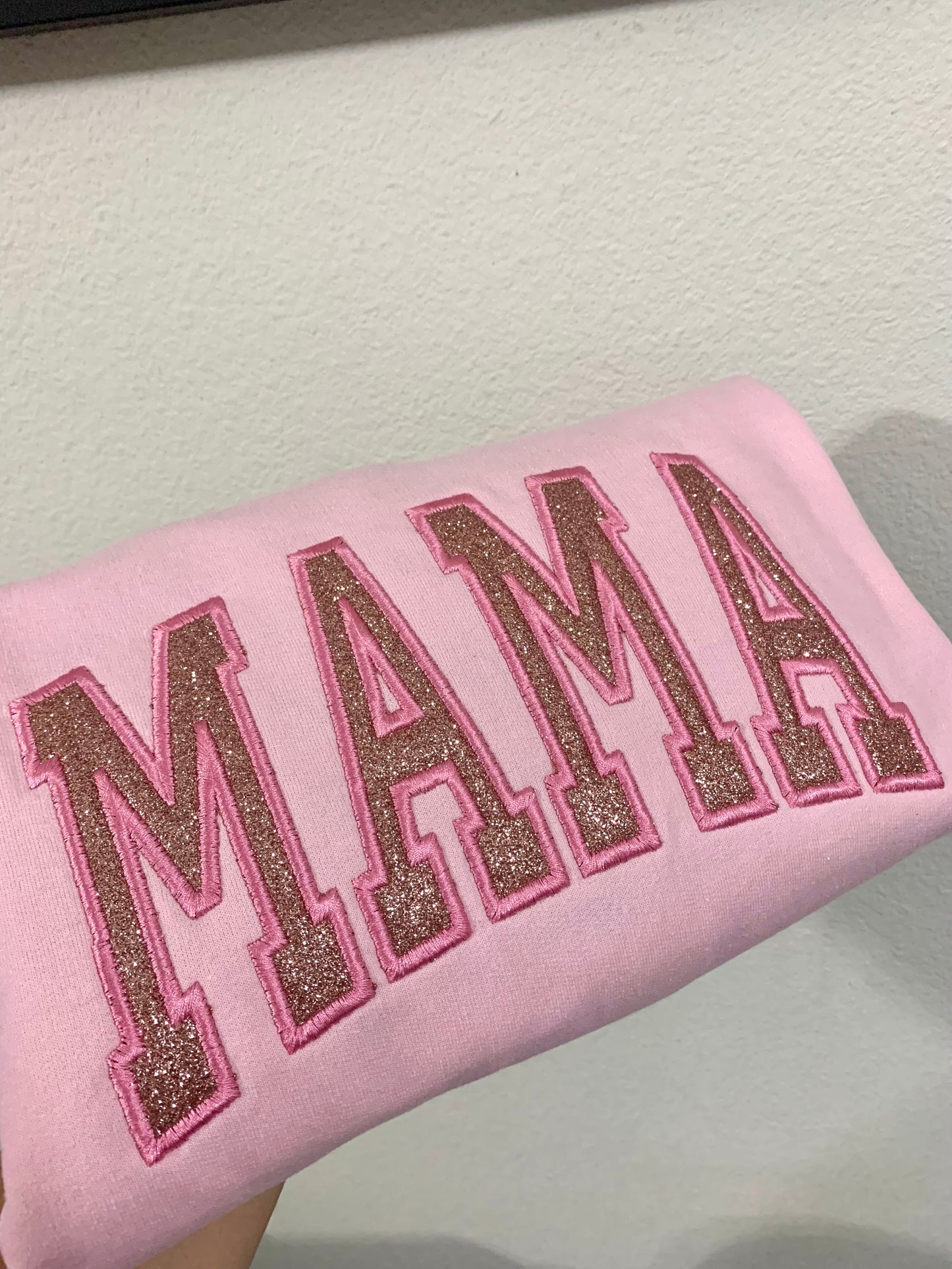 PINK- MAMA Glitter HTV Embroidered Apparel