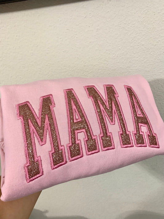 PINK- MAMA Glitter HTV Embroidered Apparel