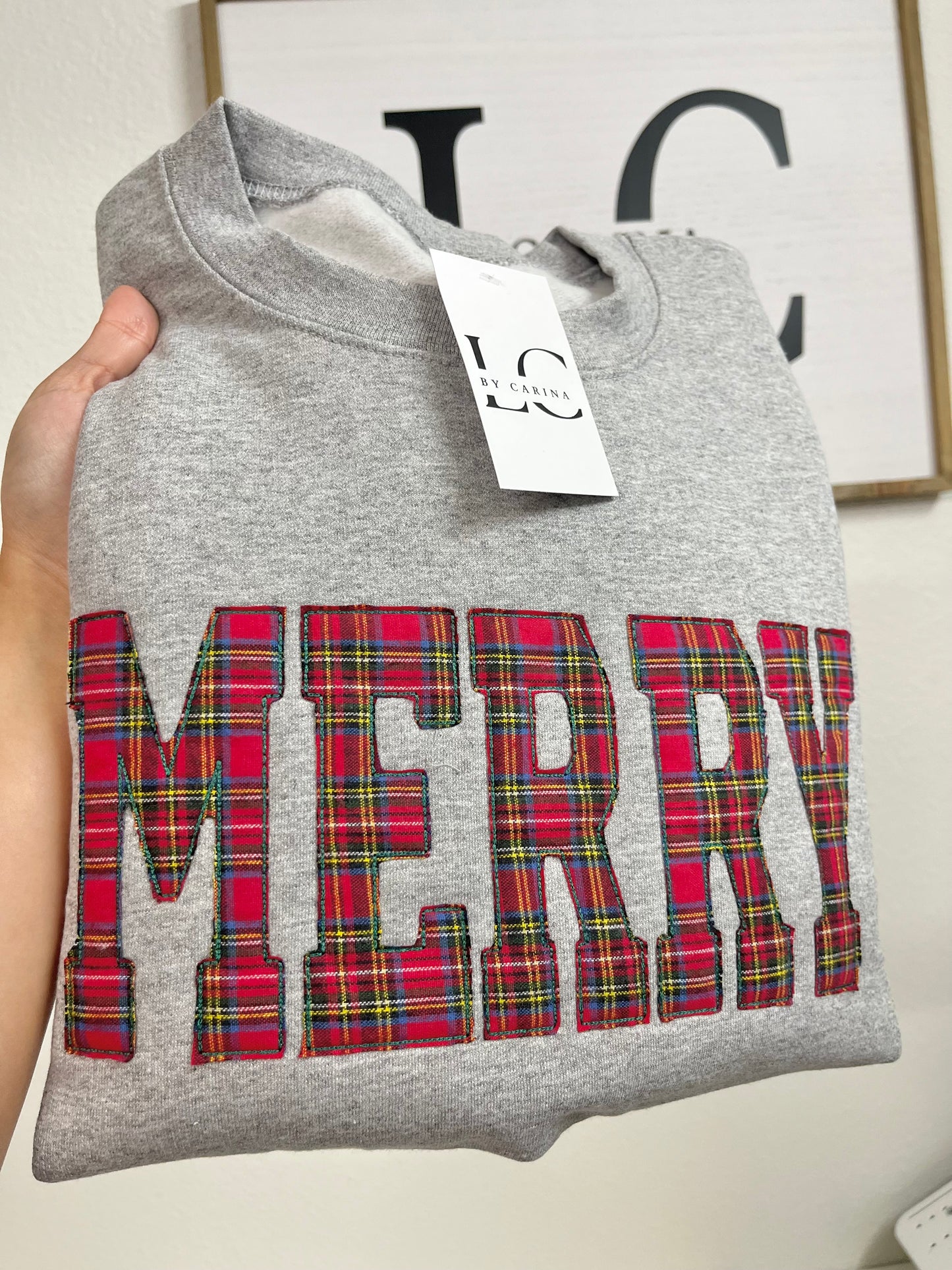 "MERRY” Plaid Applique Sweatshirt