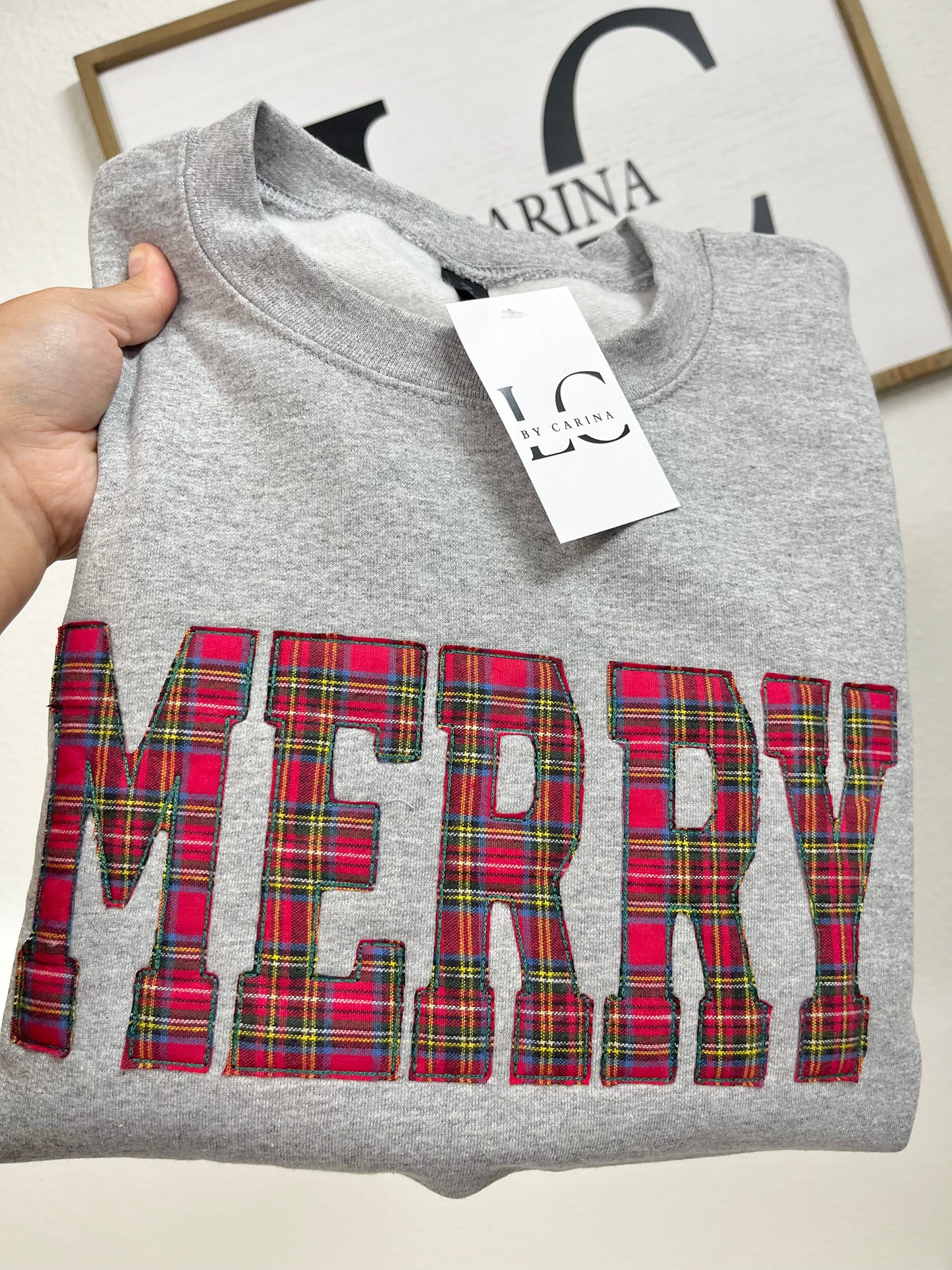 "MERRY” Plaid Applique Sweatshirt