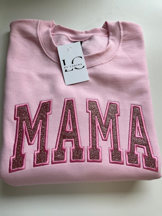 PINK- MAMA Glitter HTV Embroidered Apparel
