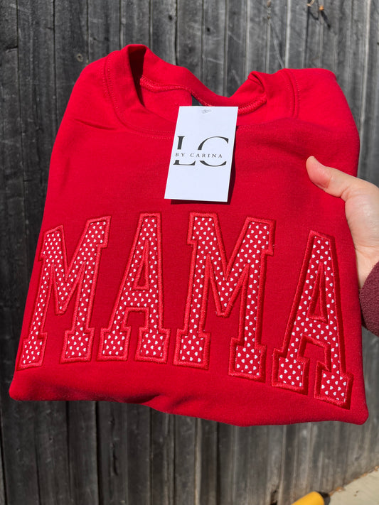 Red Heart “MAMA” Embroidered Sweatshirt