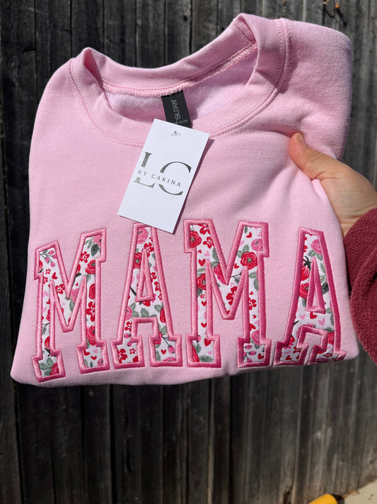 Pink Floral “MAMA” Embroidered Sweatshirt