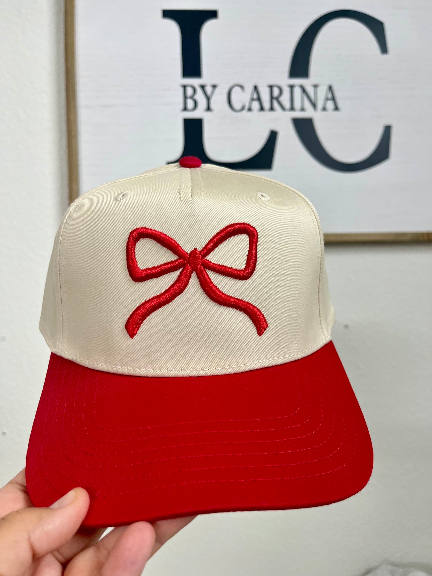 Puff Bow Embroidered Hat