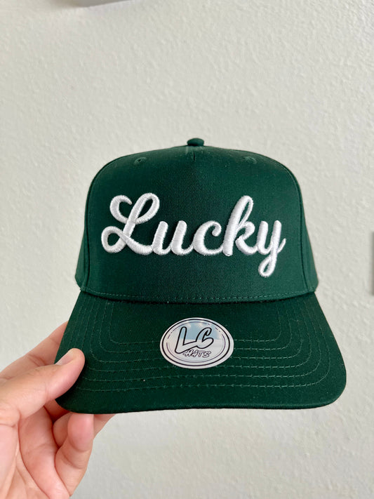 Lucky Script Puff Embroidered Hat