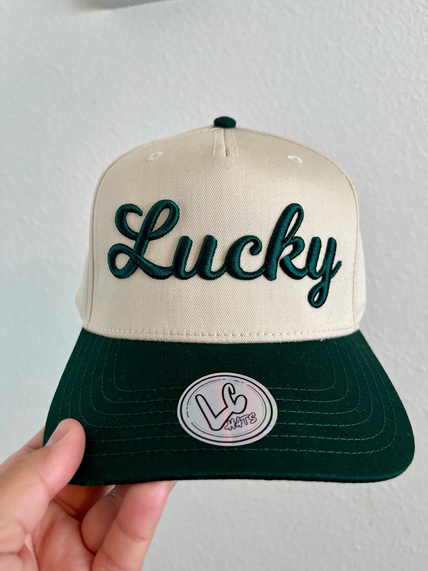 Lucky Script Puff Embroidered Hat